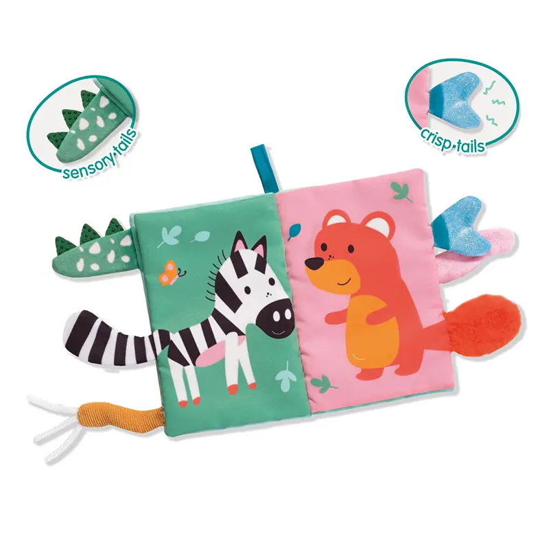Libro de tela con colas de animales de la selva